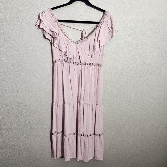 Simplee Dress Womens Medium Light Pink Maxi Dress Ruffle Sleeves & Lace Fairy - Picture 1 of 13